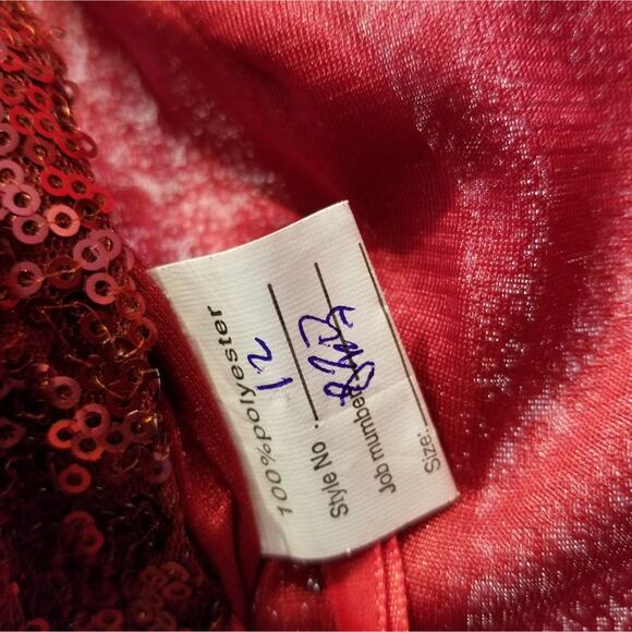 Red Sequin Maxi Long Dress Custom Made Low Back Cap Sleeves Women Juniors Size 7 - Picture 6 of 16